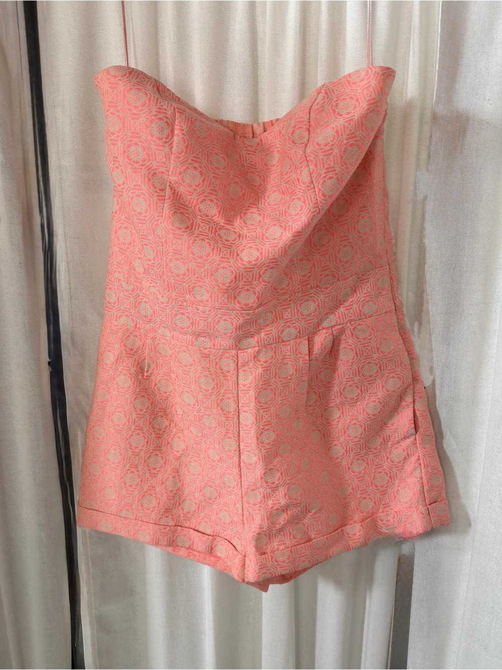 C. Luce Pink Coral Strapless Romper